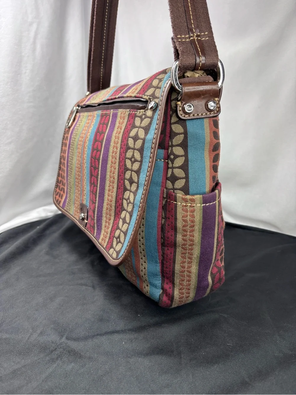 FOSSIL Vintage Y2K Multicolor Canvas Crossbody Messenger Bag Boho Festival
